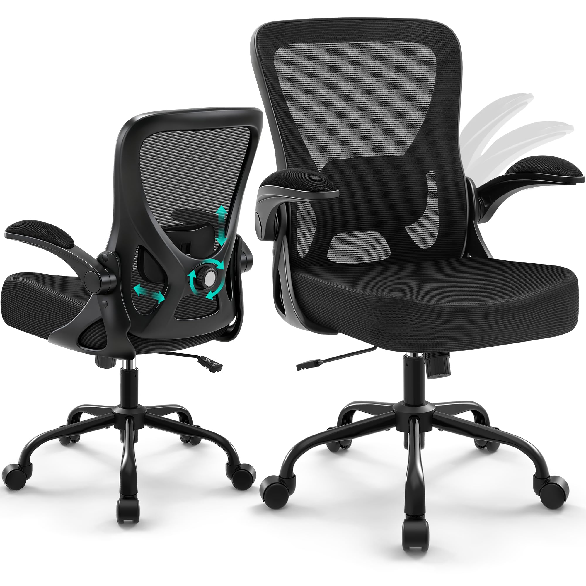 Office Chair - Ergonomic Breathable Mesh Desk Chair with Adjustable Lumbar Support and Flip-up Armrests - Executive High Back Rolling Swivel Comfortable Computer Gaming Chair for Home Office