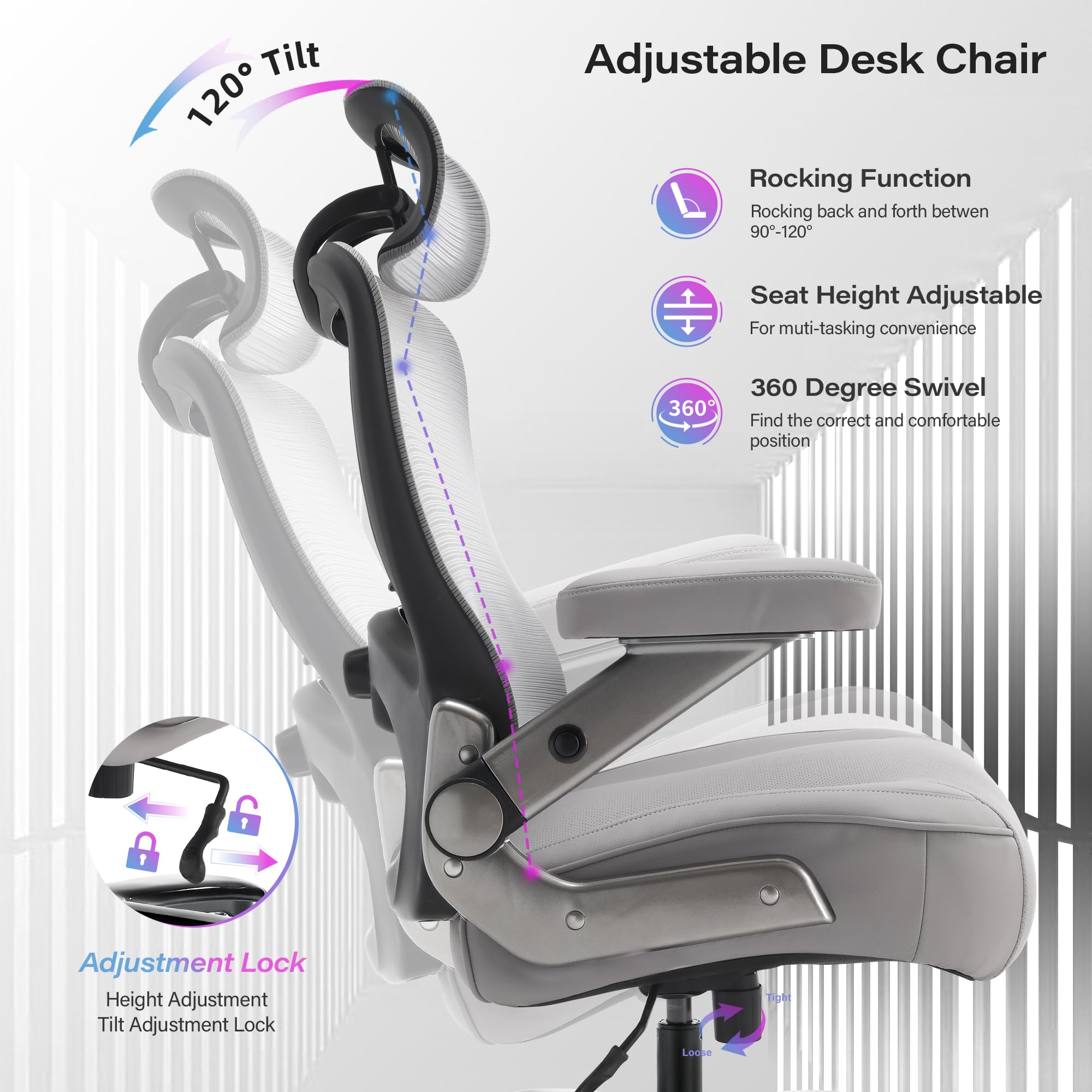 600lbs Big and Tall Office Chair- Heavy Duty Executive Computer Chair with 3D Flip Arms Large Wheels, Ergonomic Mesh High Back Desk Chair, Extra Wide Seat Adjustable Lumbar Support&Headrest
