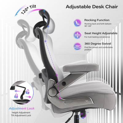 600lbs Big and Tall Office Chair- Heavy Duty Executive Computer Chair with 3D Flip Arms Large Wheels, Ergonomic Mesh High Back Desk Chair, Extra Wide Seat Adjustable Lumbar Support&Headrest