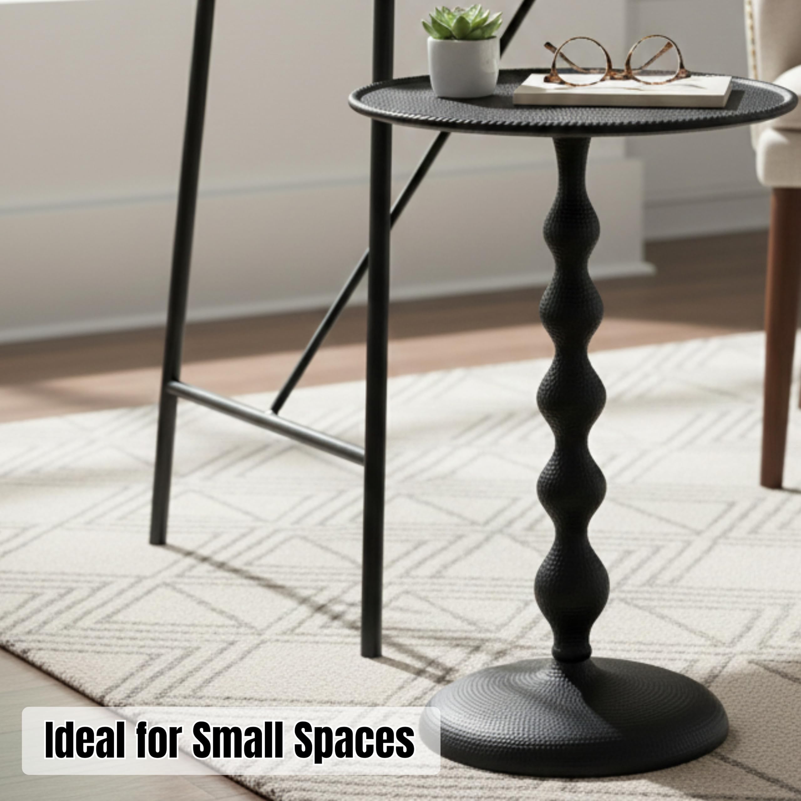 Round Metal End Tables for Living Room, Modern Metal Accent, Modern Side Table, Bedroom Nightstand, Small Coffee, Space-Saving, Easy Assembly 14.5" (Black)