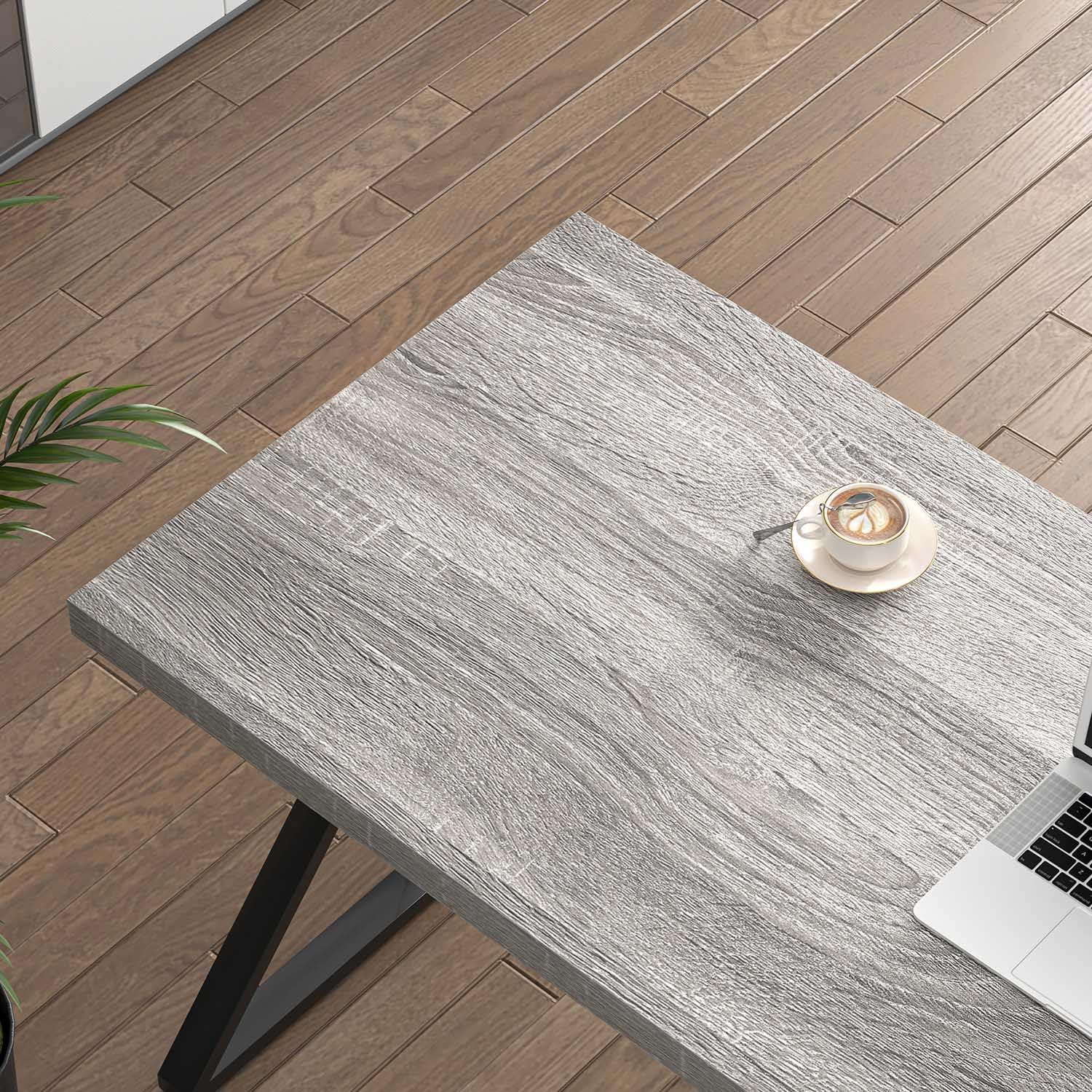 Modern Desk, Rustic Wood and Metal Computer Desk for Home Office, Simple Study Writing Gaming Table for Bedroom Living Room, Light Grey, 53 Inch