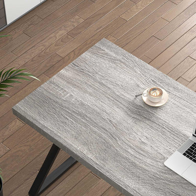 Modern Desk, Rustic Wood and Metal Computer Desk for Home Office, Simple Study Writing Gaming Table for Bedroom Living Room, Light Grey, 53 Inch