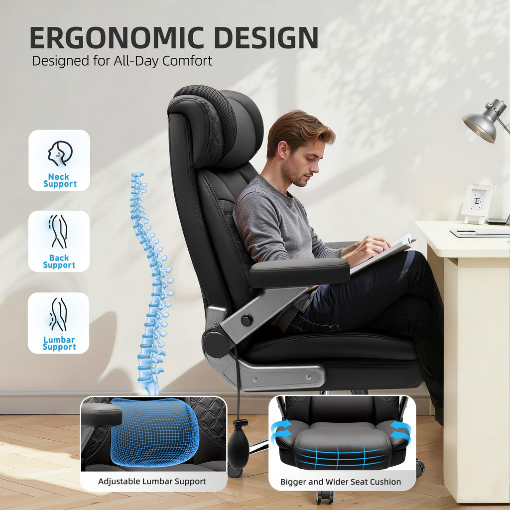 Office Chair Big and Tall, Desk Computer Chair for Heavy People, Oversized Executive Gaming Chair, Extra Wide 500LBS Ergonomic Comfy Office Chair with Adjustable Lumbar Support & 5D Flip Arms