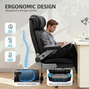 Office Chair Big and Tall, Desk Computer Chair for Heavy People, Oversized Executive Gaming Chair, Extra Wide 500LBS Ergonomic Comfy Office Chair with Adjustable Lumbar Support & 5D Flip Arms