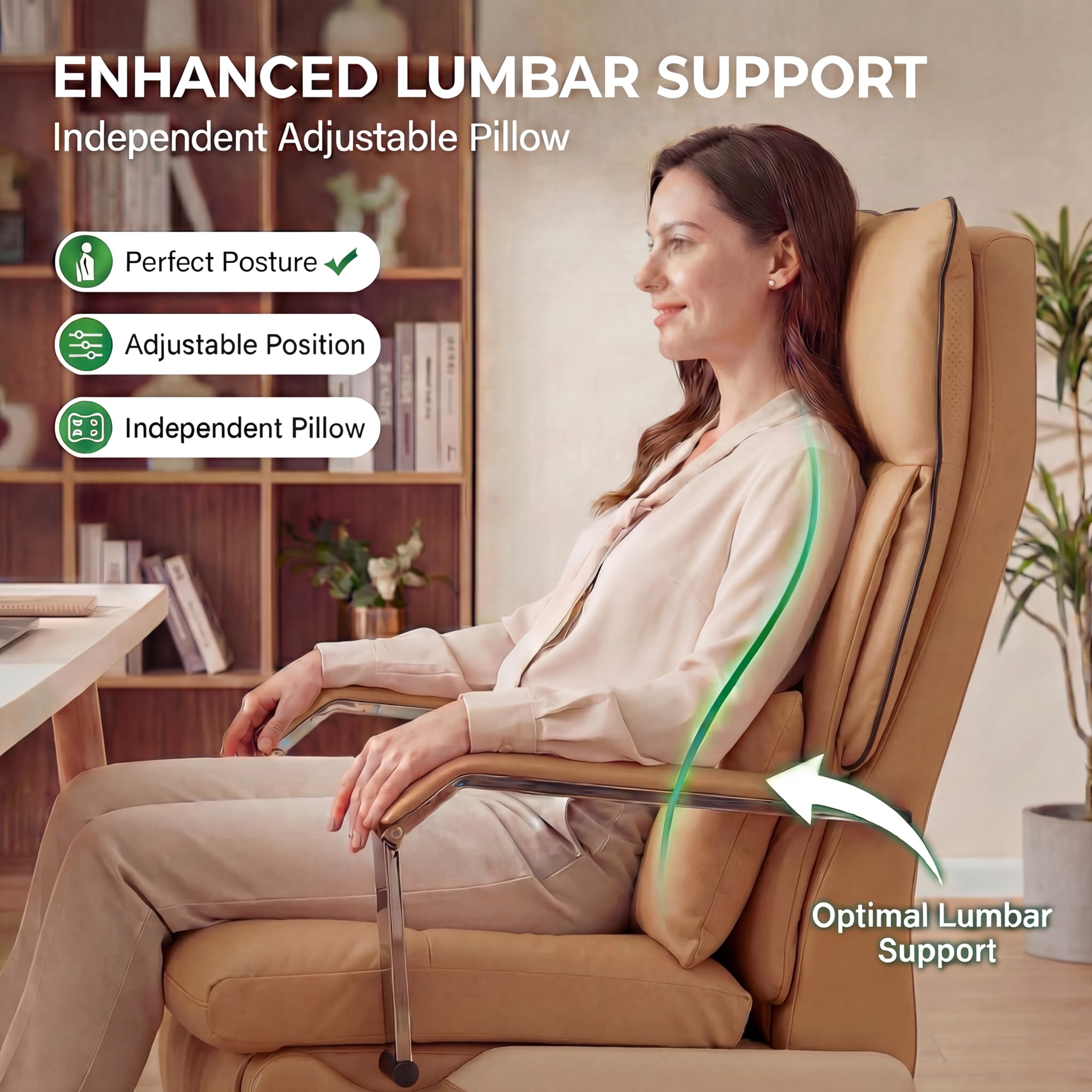 Dual Motor Executive Home Reclining Office Chair with Footrest - One-Click Electric Recline with Massage & Pillow Support Big and Tall PU Leather Ergonomic Desk Chair, High Back Wide Seat (Brown)