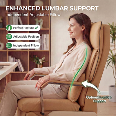 Dual Motor Executive Home Reclining Office Chair with Footrest - One-Click Electric Recline with Massage & Pillow Support Big and Tall PU Leather Ergonomic Desk Chair, High Back Wide Seat (Brown)