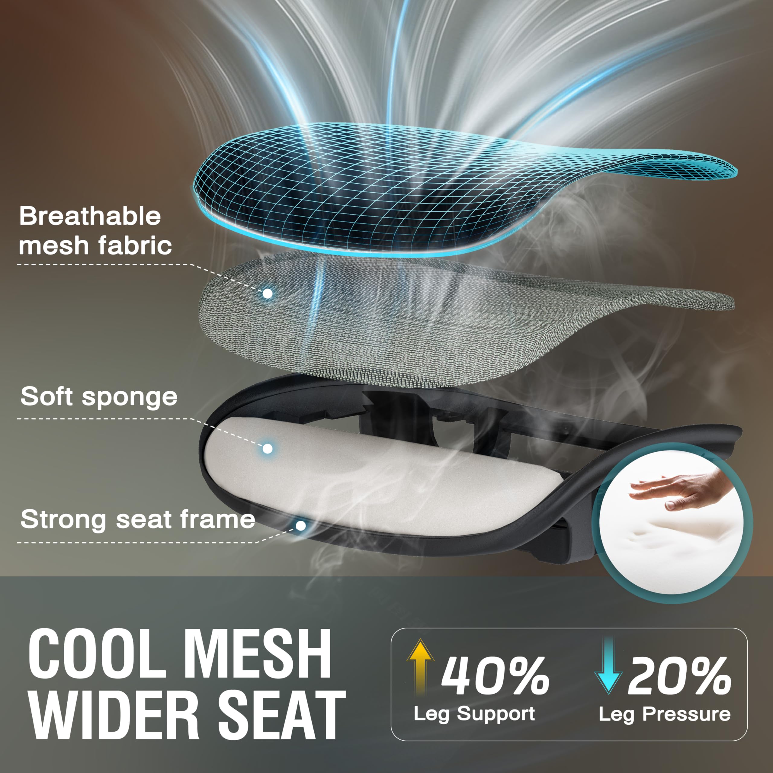 Mesh Office Chair,Ergonomic Computer Desk Chair,Sturdy Task Chair- Adjustable Lumbar Support & Armrests,Tilt Function,Comfort Wide Seat,Swivel Home Office Chair