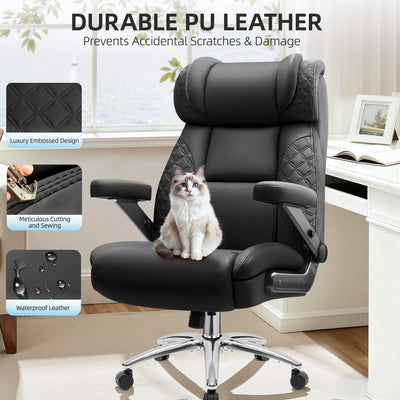 Office Chair Big and Tall, Desk Computer Chair for Heavy People, Oversized Executive Gaming Chair, Extra Wide 500LBS Ergonomic Comfy Office Chair with Adjustable Lumbar Support & 5D Flip Arms