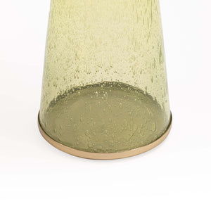 Modern Decorative Round Drink Table with Glass Base and Top with Gold Metal Accent, Martini, Gold Pedestal Table, Tall Side Table, Small Space end Table, for Living Room & Bedroom, Green,Assembled