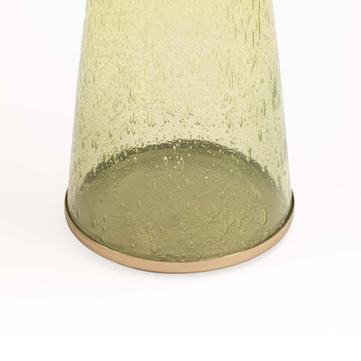 Modern Decorative Round Drink Table with Glass Base and Top with Gold Metal Accent, Martini, Gold Pedestal Table, Tall Side Table, Small Space end Table, for Living Room & Bedroom, Green,Assembled