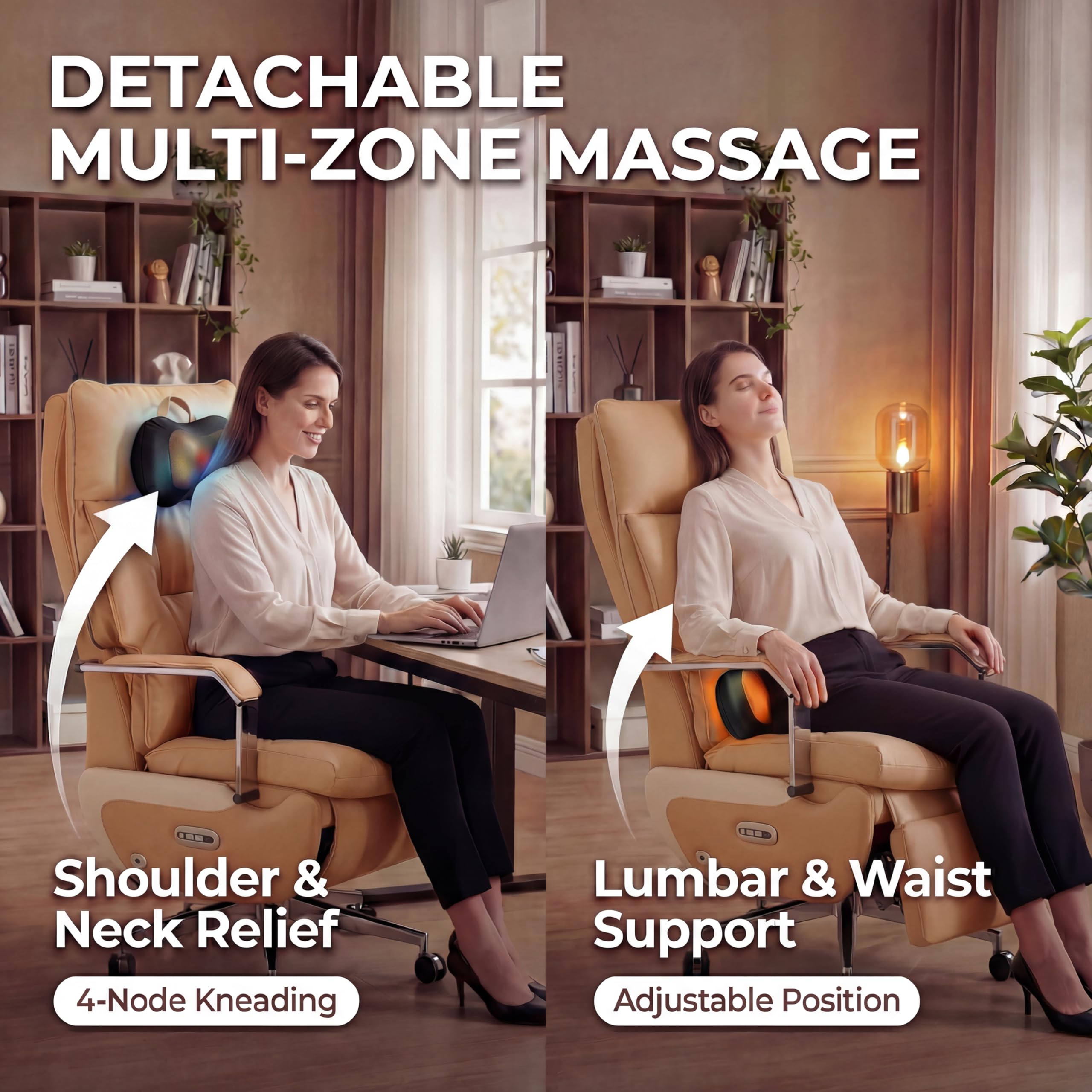 Dual Motor Executive Home Reclining Office Chair with Footrest - One-Click Electric Recline with Massage & Pillow Support Big and Tall PU Leather Ergonomic Desk Chair, High Back Wide Seat (Brown)