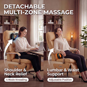 Dual Motor Executive Home Reclining Office Chair with Footrest - One-Click Electric Recline with Massage & Pillow Support Big and Tall PU Leather Ergonomic Desk Chair, High Back Wide Seat (Brown)