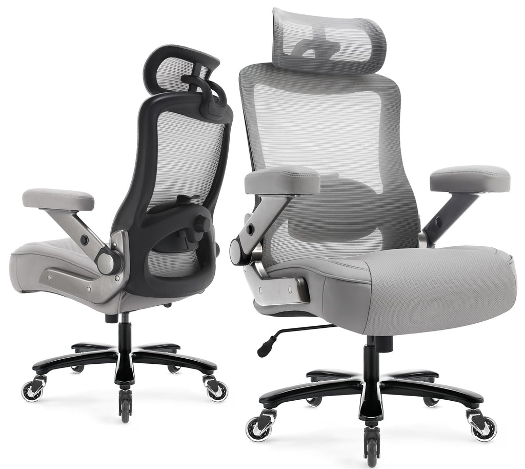 600lbs Big and Tall Office Chair- Heavy Duty Executive Computer Chair with 3D Flip Arms Large Wheels, Ergonomic Mesh High Back Desk Chair, Extra Wide Seat Adjustable Lumbar Support&Headrest