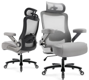 600lbs Big and Tall Office Chair- Heavy Duty Executive Computer Chair with 3D Flip Arms Large Wheels, Ergonomic Mesh High Back Desk Chair, Extra Wide Seat Adjustable Lumbar Support&Headrest