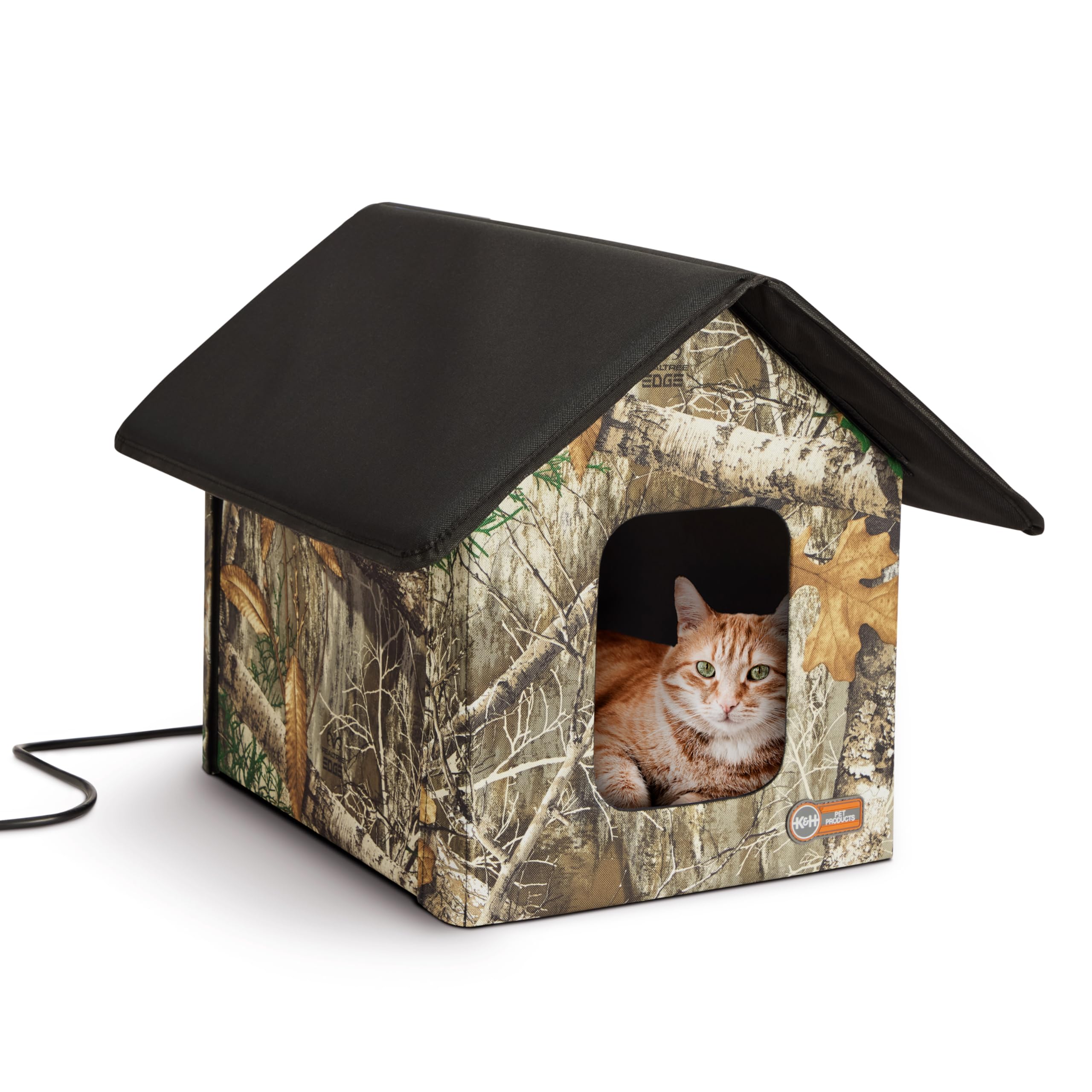 Heated Outdoor Cat House for Outside Pets in Winter, Weatherproof Outdoor House for Ferals, Insulated Kitty Shelter, 2 Doors, Waterproof Heated Cat Bed, Safety Listed - Camo 20W