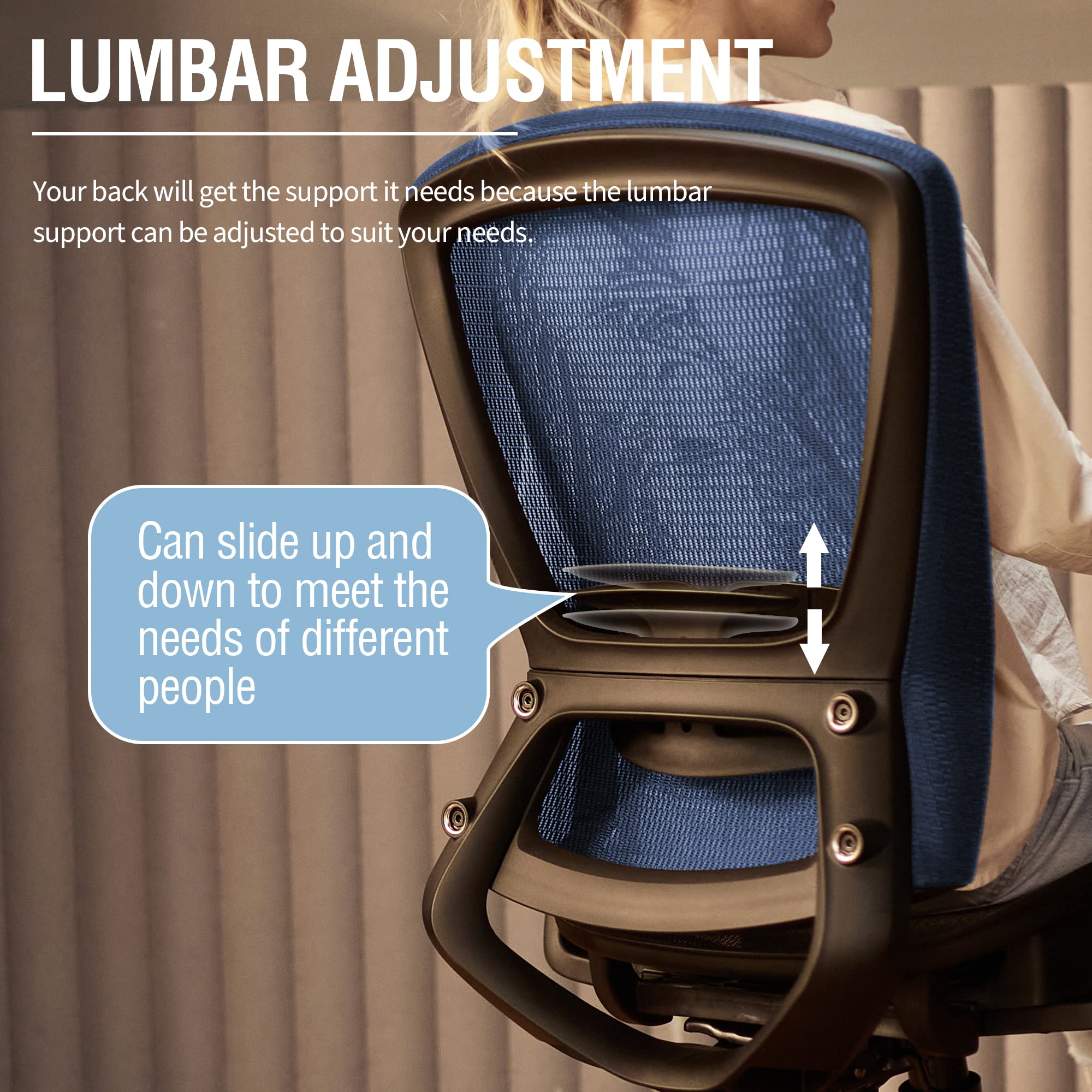 Office Chair,Ergonomic Computer Desk Chair,Sturdy Task Chair- Adjustable Lumbar Support & Armrests,Tilt Function,Comfort Wide Seat,Swivel Home Office Chair (Blue)