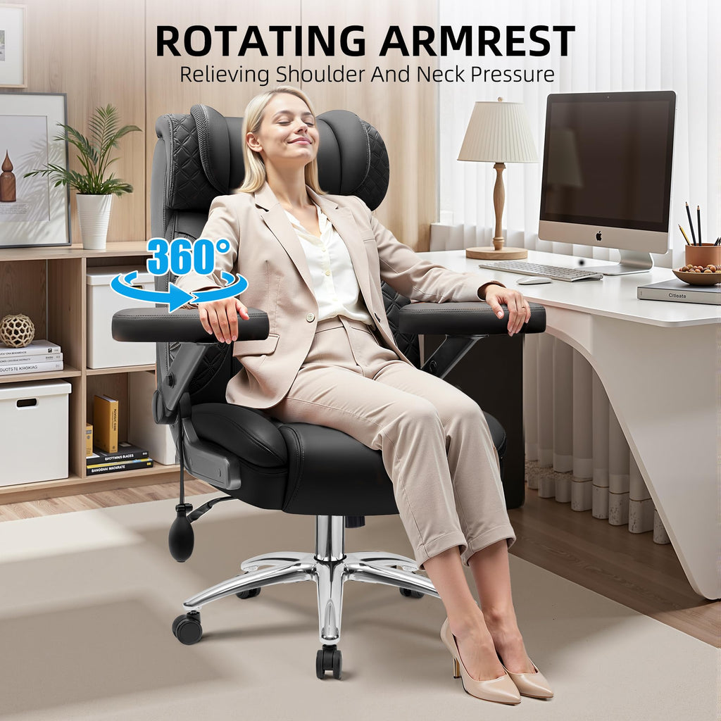 Office Chair Big and Tall, Desk Computer Chair for Heavy People, Oversized Executive Gaming Chair, Extra Wide 500LBS Ergonomic Comfy Office Chair with Adjustable Lumbar Support & 5D Flip Arms
