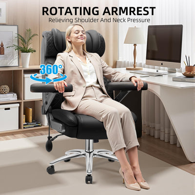 Office Chair Big and Tall, Desk Computer Chair for Heavy People, Oversized Executive Gaming Chair, Extra Wide 500LBS Ergonomic Comfy Office Chair with Adjustable Lumbar Support & 5D Flip Arms