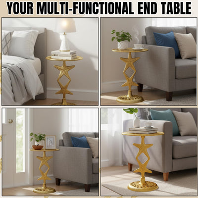 Metal End Table for Bedroom Living Room Home, Office, Indoor and Outdoor Side Table Pedestal End Tables (Gold) - 15 x 19