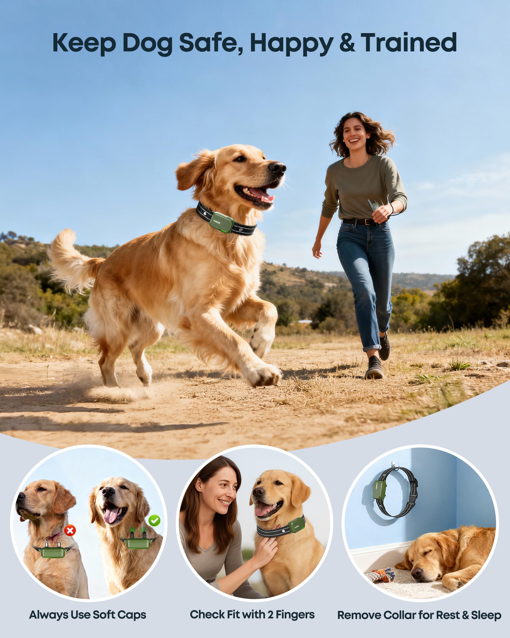 Dog Shock Collar - 4500FT Dog Training Collar with Remote, IPX8 Waterproof Electric Dog Collar with 4 Training Modes, Security Lock, Rechargeable eCollar for 10-120lbs Small Medium Large Dogs