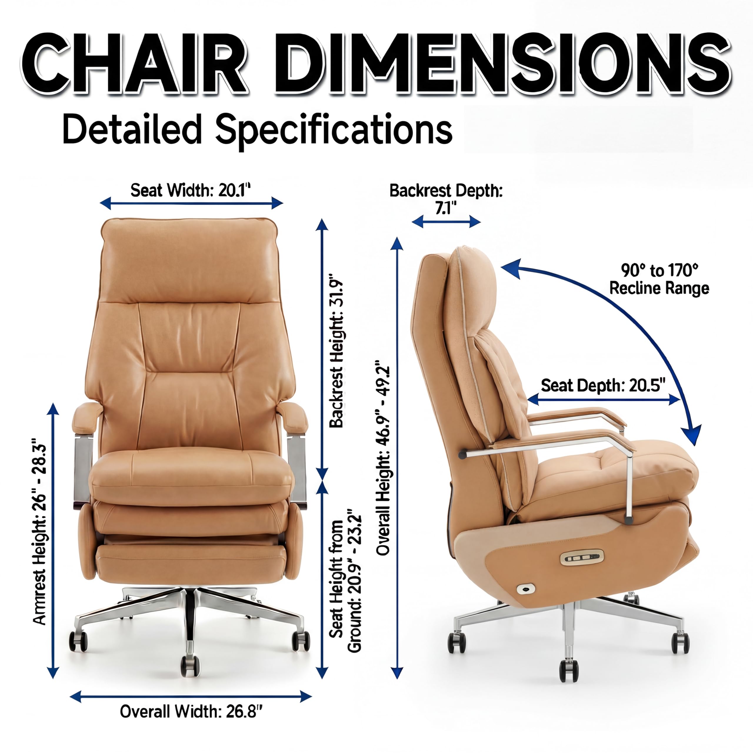 Dual Motor Executive Home Reclining Office Chair with Footrest - One-Click Electric Recline with Massage & Pillow Support Big and Tall PU Leather Ergonomic Desk Chair, High Back Wide Seat (Brown)
