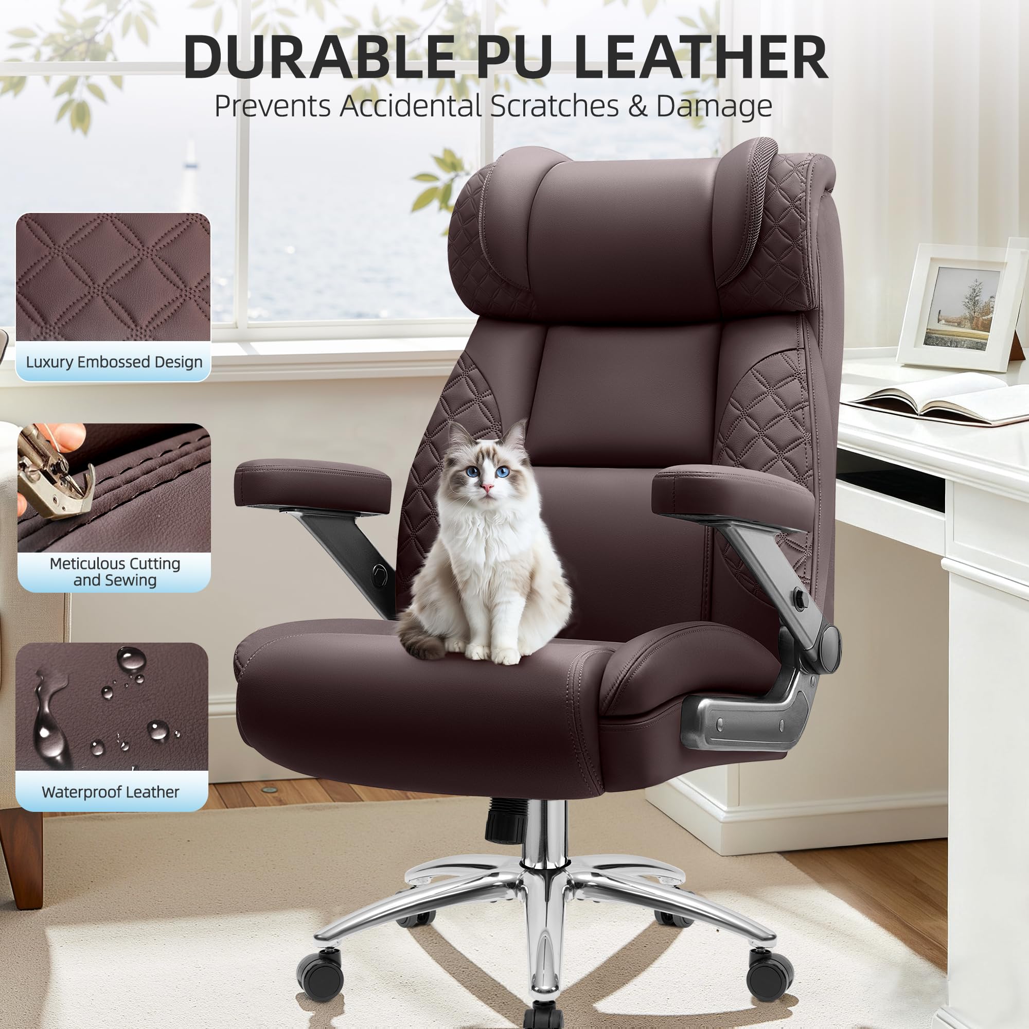 Office Desk Chair, Big and Tall Executive Office Computer Chair, Extra Wide 500LBS Heavy Duty Office Chair, High Back Ergonomic Office Gaming Chair with Adjustable Lumbar Support & 5D Flip Arms