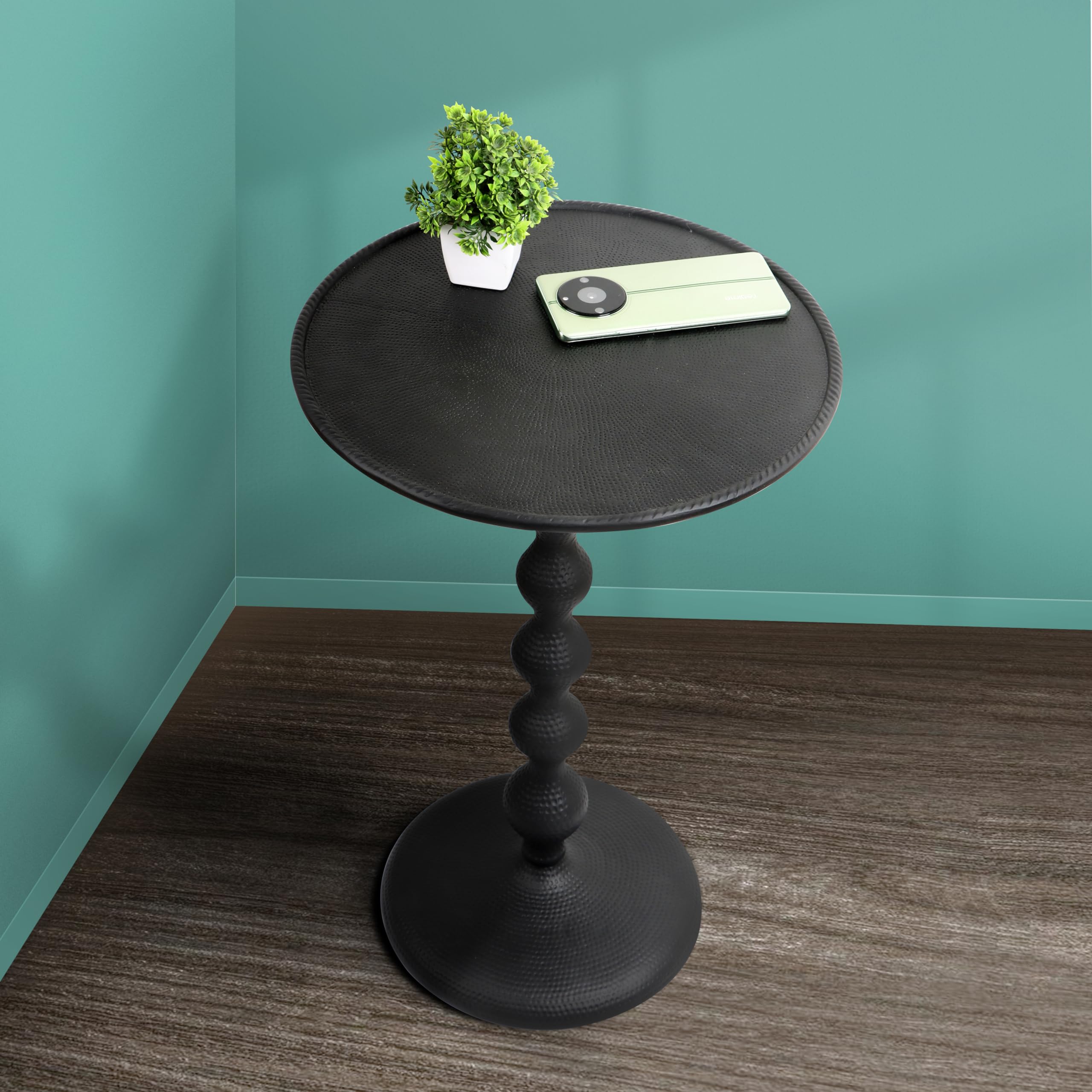 Round Metal End Tables for Living Room, Modern Metal Accent, Modern Side Table, Bedroom Nightstand, Small Coffee, Space-Saving, Easy Assembly 14.5" (Black)