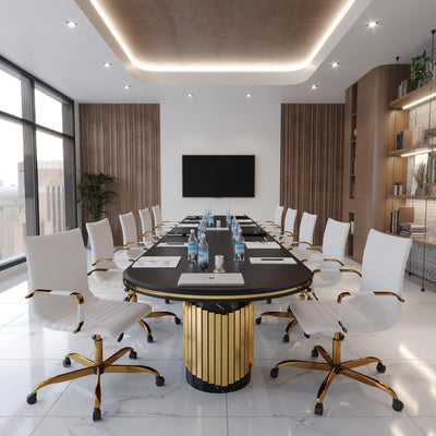 Modern Ergonomic Executive Office Chair, High-Back Leather Conference Desk Chair with Adjustable Height, Tilt Control, 360° Swivel & Gold Frame for Home Office