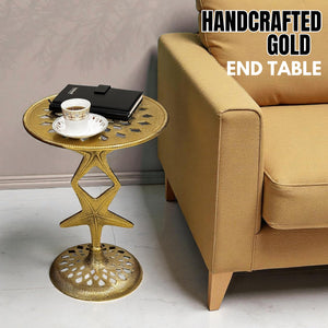 Metal End Table for Bedroom Living Room Home, Office, Indoor and Outdoor Side Table Pedestal End Tables (Gold) - 15 x 19