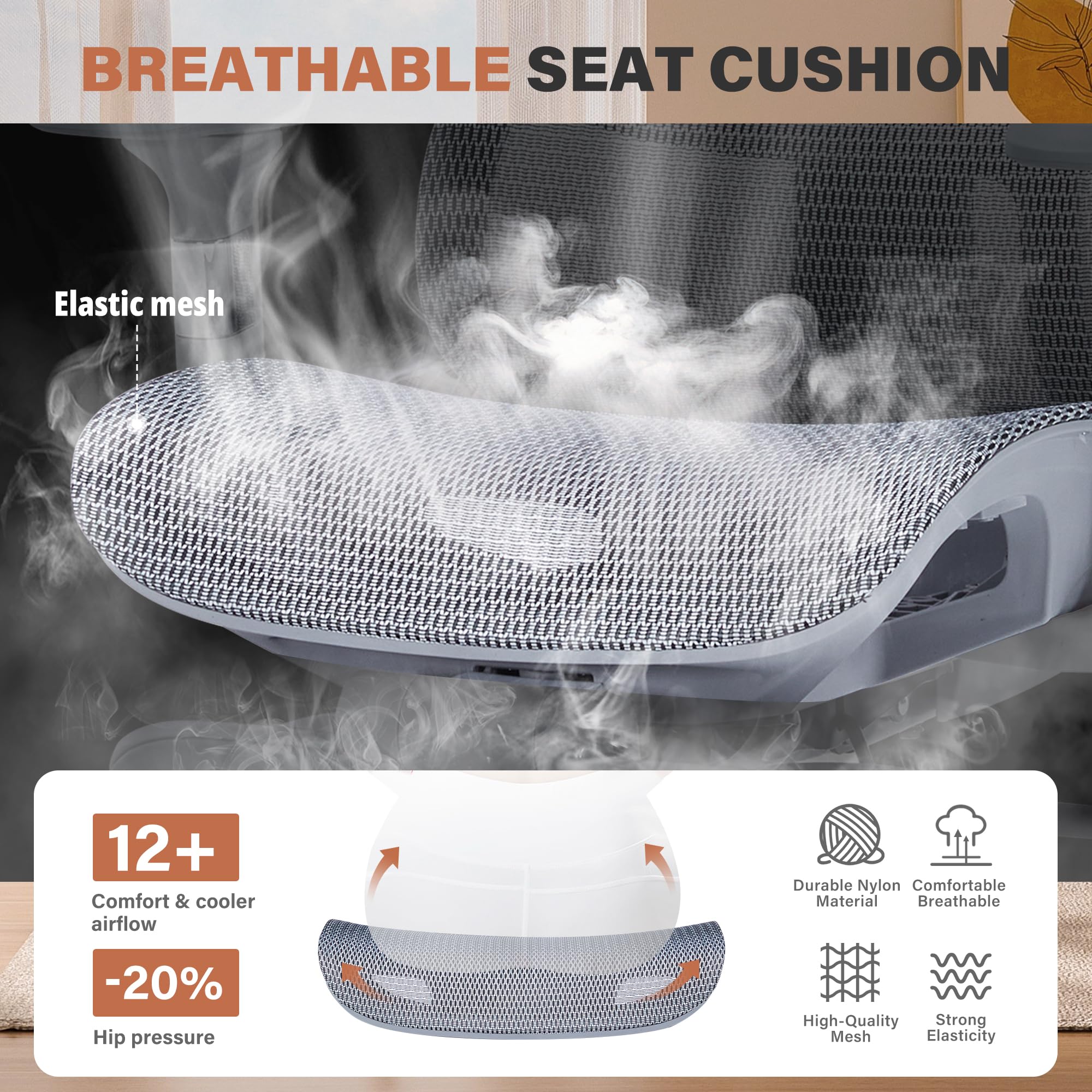 Ergonomic Office Chair with Footrest-Mesh Desk Chair with Adjustable Headrest, 5D Armrests, 3D Lumbar Support & Adjustable Backrest, High Back Swivel Computer Chairs, Heavy Duty Metal Base 400lbs