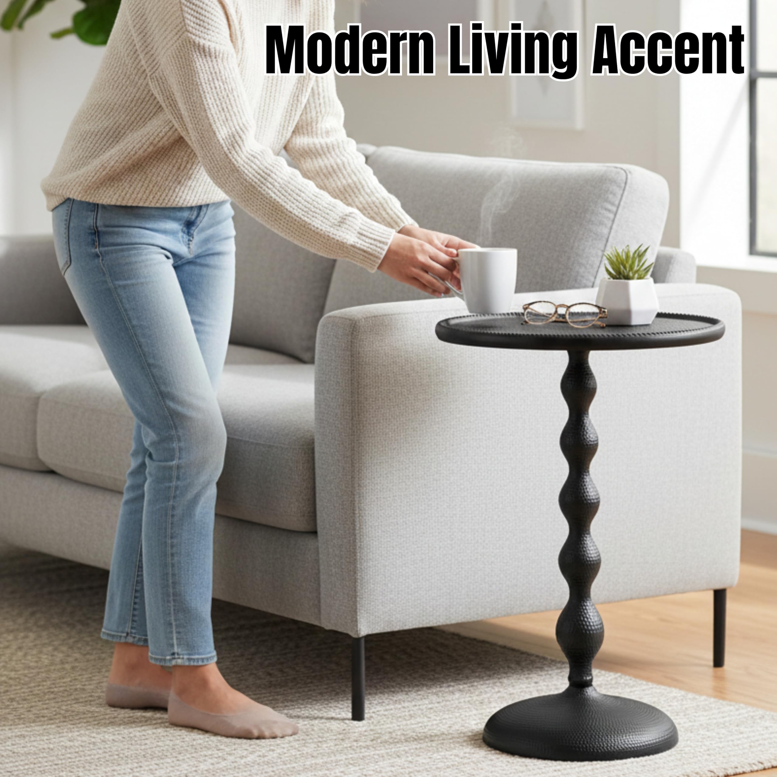 Round Metal End Tables for Living Room, Modern Metal Accent, Modern Side Table, Bedroom Nightstand, Small Coffee, Space-Saving, Easy Assembly 14.5" (Black)