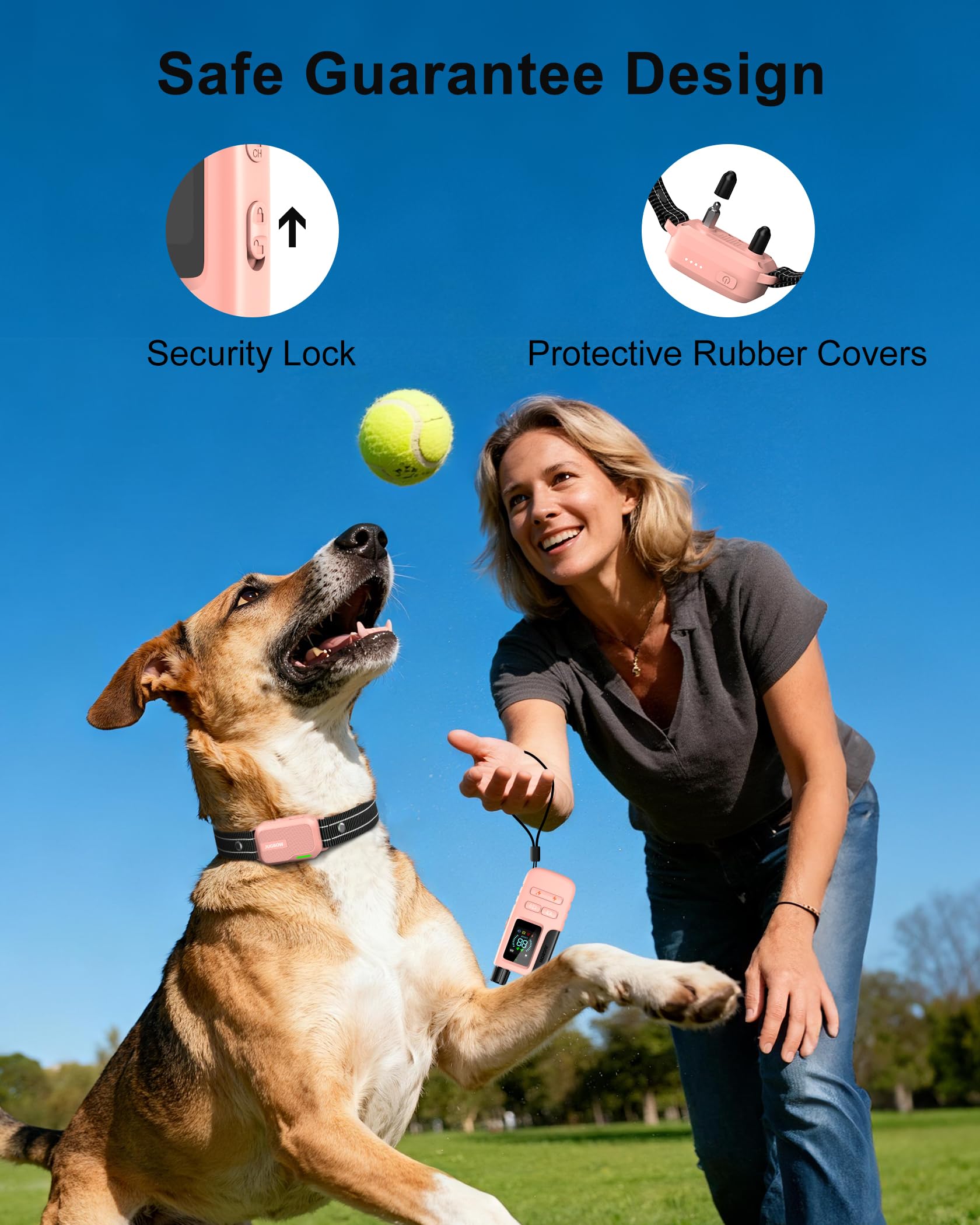 Dog Shock Collar - 4500FT Dog Training Collar with Remote, IPX8 Waterproof Electric Dog Collar with 4 Training Modes, Security Lock, Rechargeable eCollar for 10-120lbs Dogs(Pink)
