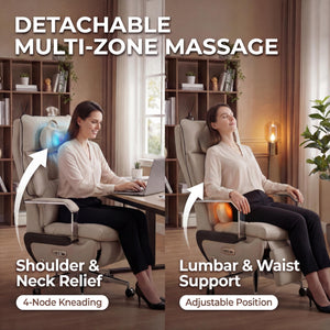 Dual Motor Executive Home Reclining Office Chair with Footrest - One-Click Electric Recline with Massage & Pillow Support Big and Tall PU Leather Ergonomic Desk Chair, High Back Wide Seat (White)