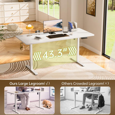 63x27.6 Inch Large Electric Standing Desk, Heights Adjustable,Sit to Stand Up, Work Home Office Computer Table for Walking Pad, Gifts for Dad, Wooden Desktop Desks, White