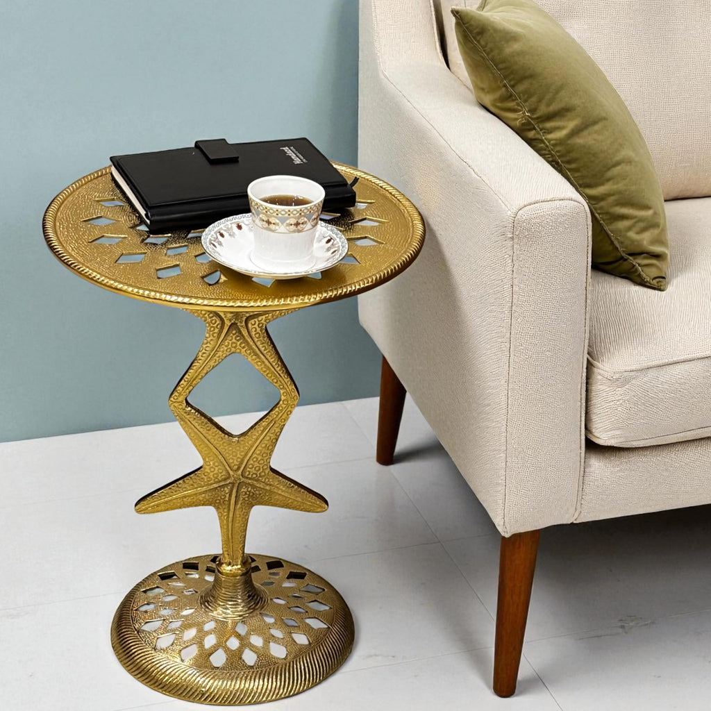 Metal End Table for Bedroom Living Room Home, Office, Indoor and Outdoor Side Table Pedestal End Tables (Gold) - 15 x 19