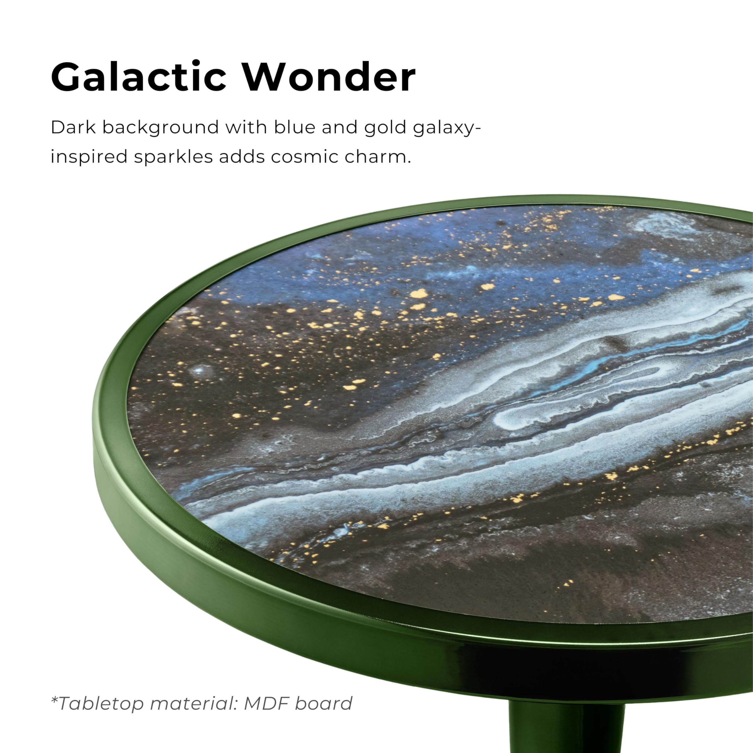 Modern 24" Tall Round End Table with Decorated Tabletop and Iron Metal Base, Accent Furniture, Elegant Pedestal Stand for Living Room, Home Office, Chrome Green