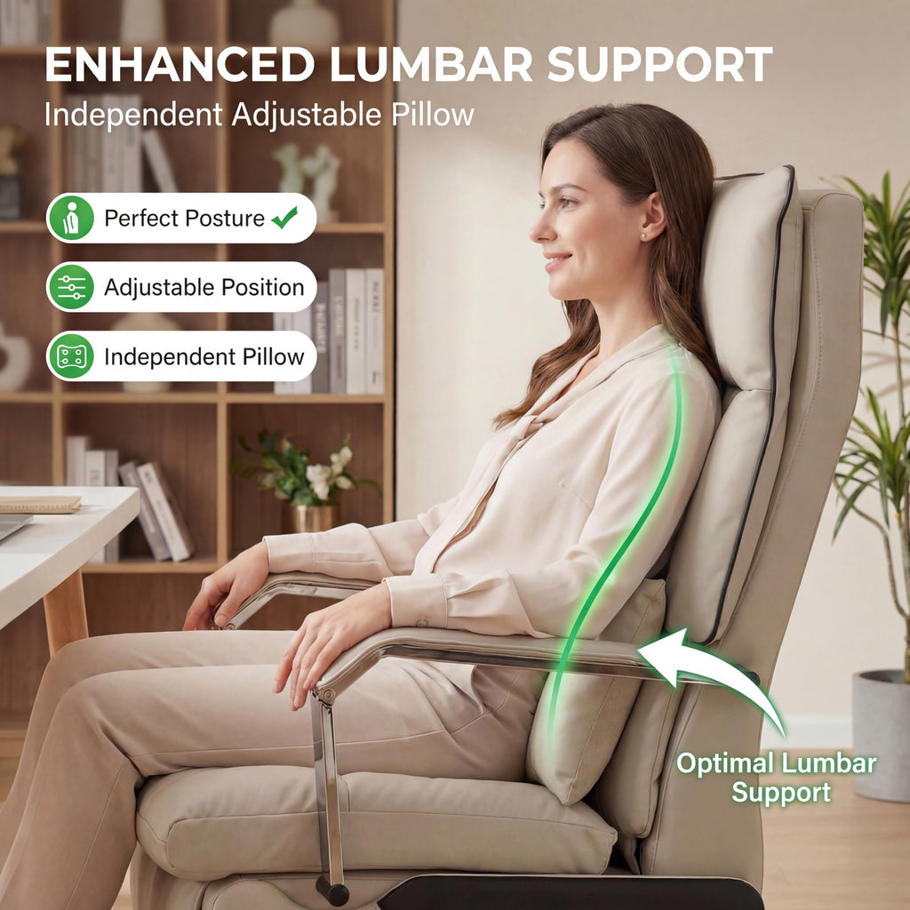 Dual Motor Executive Home Reclining Office Chair with Footrest - One-Click Electric Recline with Massage & Pillow Support Big and Tall PU Leather Ergonomic Desk Chair, High Back Wide Seat (White)