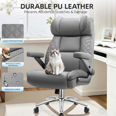 Office Chair, 5D Flip Arm Ergonomic Desk Chair with Adjustable Lumbar Support for Back Pain, Extra Wide 500LBS Comfy Big and Tall Office Chair, Executive Leather Computer Game Chair for Heavy People