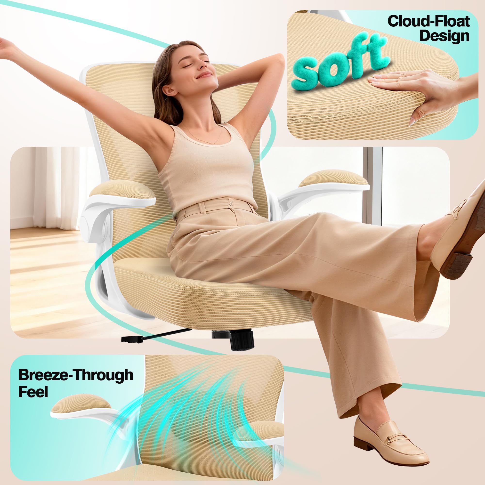 Office Chair - Ergonomic Breathable Mesh Desk Chair with Adjustable Lumbar Support and Flip-up Armrests - Executive High Back Rolling Swivel Comfortable Computer Gaming Chair for Home Office