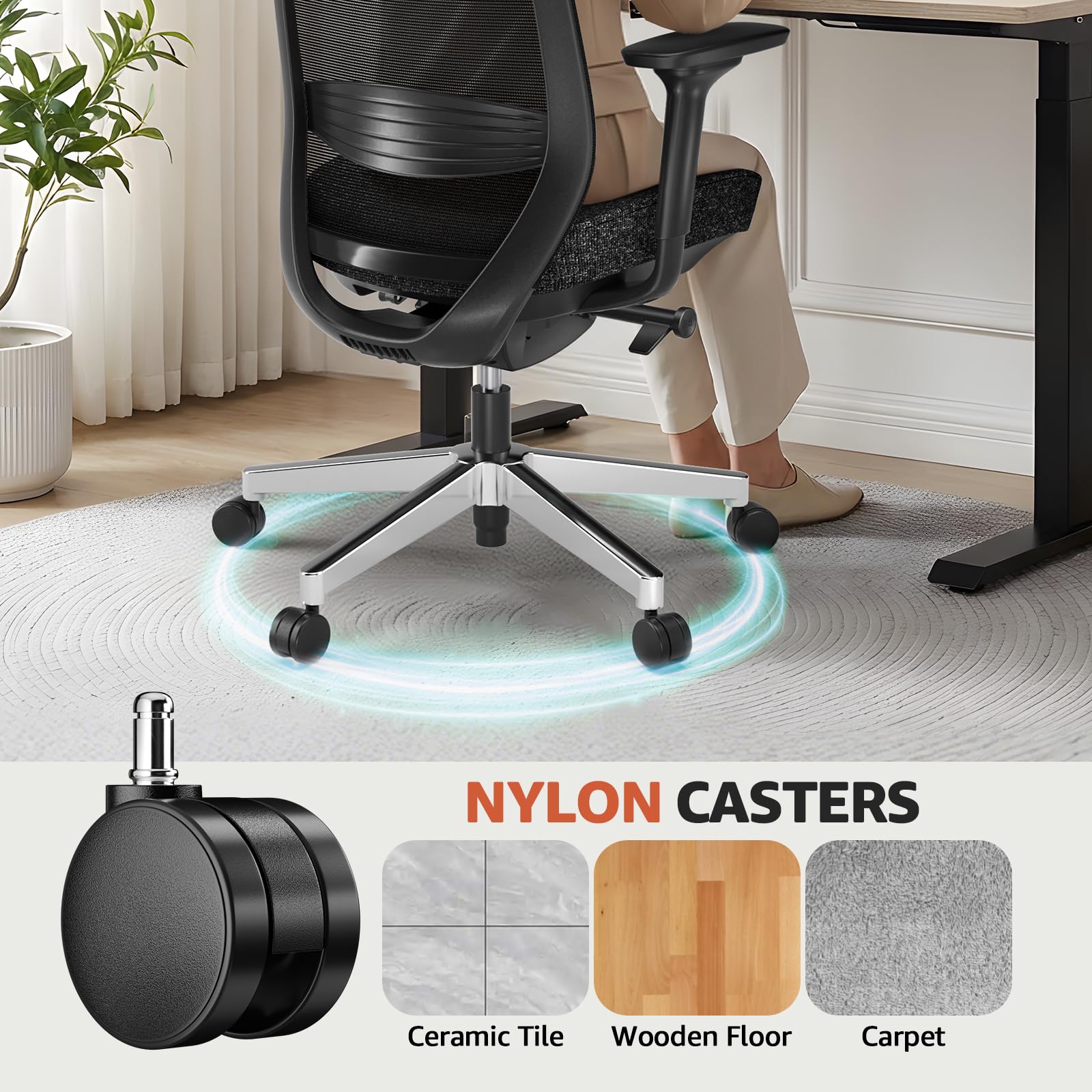 Office Chair Ergonomic Desk Chair High-Back Mesh Desk Chair with Adjustable Lumbar Support and Headrest 4D Armrests for Long Hours Sitting Black