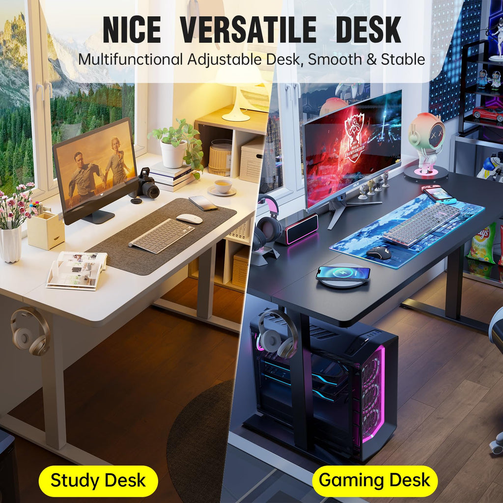 63x27.6 Inch Large Electric Standing Desk, Heights Adjustable,Sit to Stand Up, Work Home Office Computer Table for Walking Pad, Gifts for Dad, Wooden Desktop Desks, White