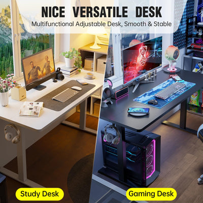 63x27.6 Inch Large Electric Standing Desk, Heights Adjustable,Sit to Stand Up, Work Home Office Computer Table for Walking Pad, Gifts for Dad, Wooden Desktop Desks, White