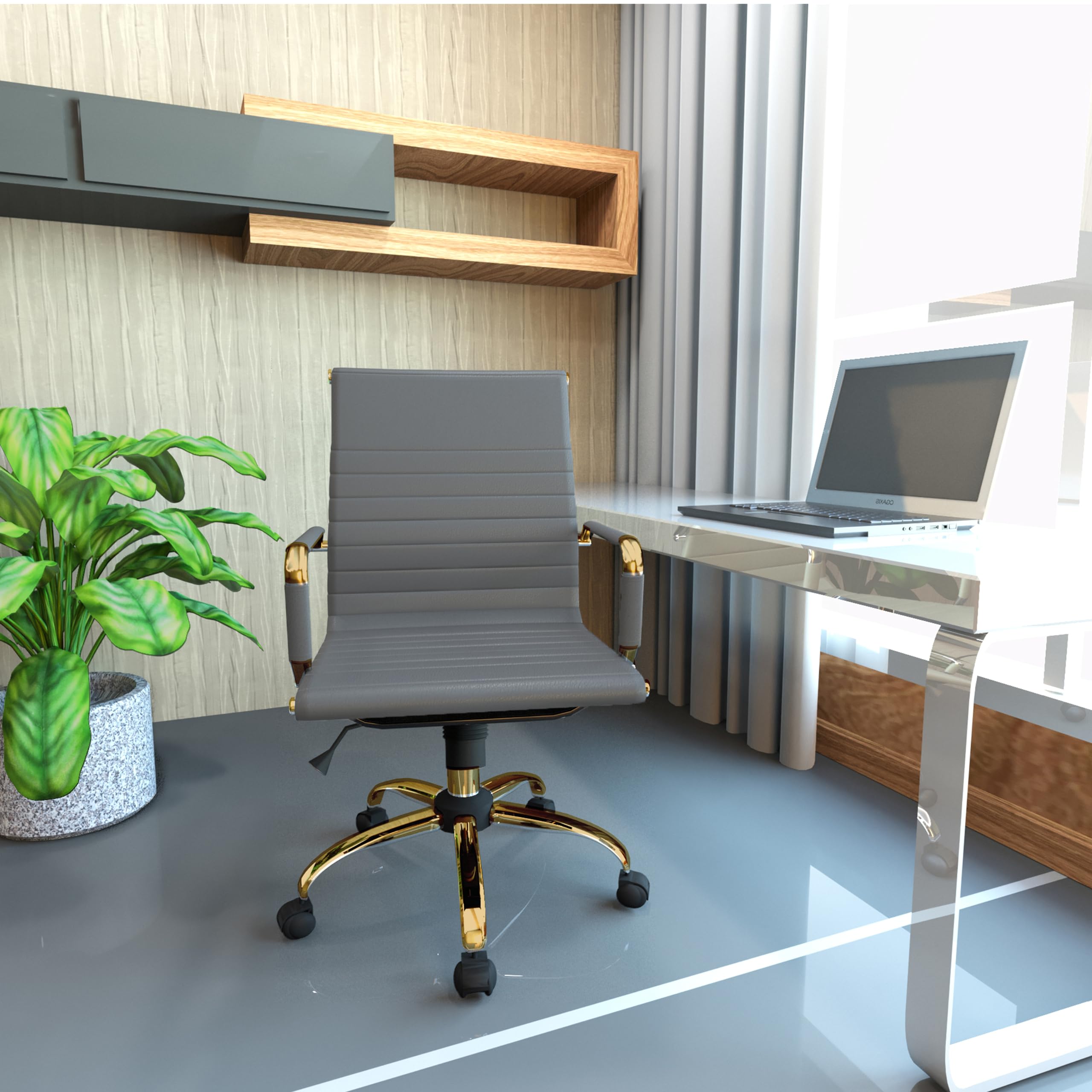 Modern Ergonomic Executive Office Chair, High-Back Leather Conference Desk Chair with Adjustable Height, Tilt Control, 360° Swivel & Gold Frame for Home Office