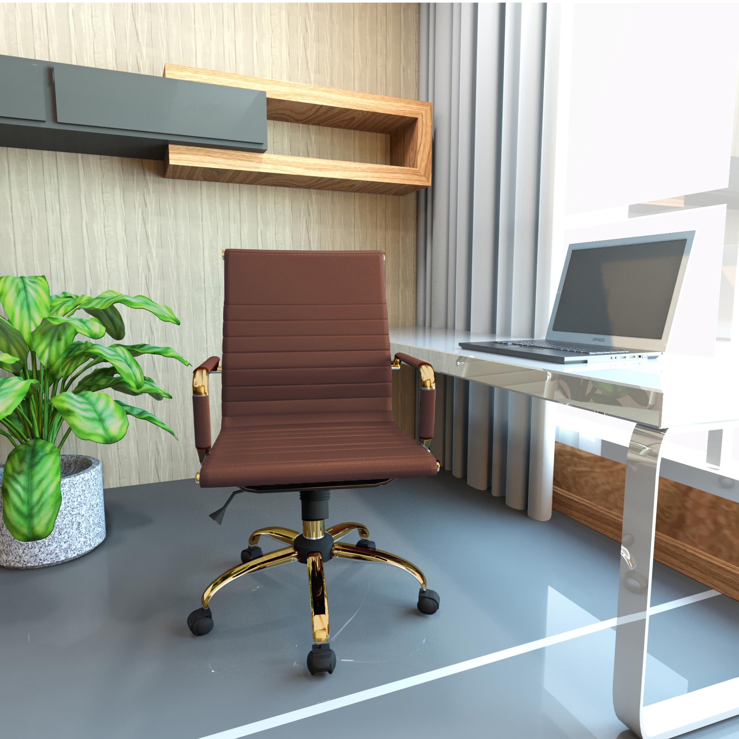 Modern Ergonomic Executive Office Chair, High-Back Leather Conference Desk Chair with Adjustable Height, Tilt Control, 360° Swivel & Gold Frame for Home Office