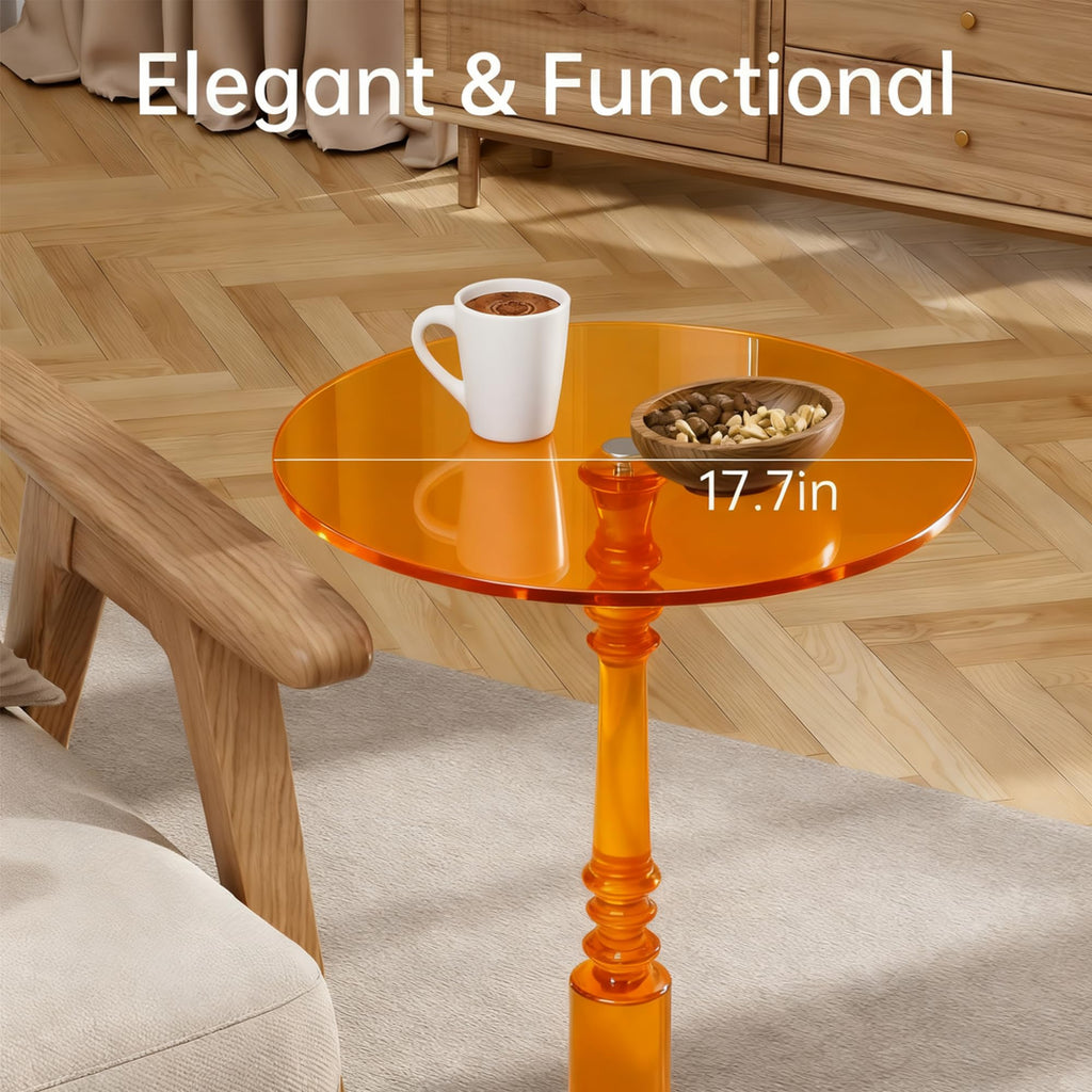 Modern Acrylic Side Table, Round Clear End Table for Living Room,Bedroom Lobby and Office Easy Assembly (Orange, Large)