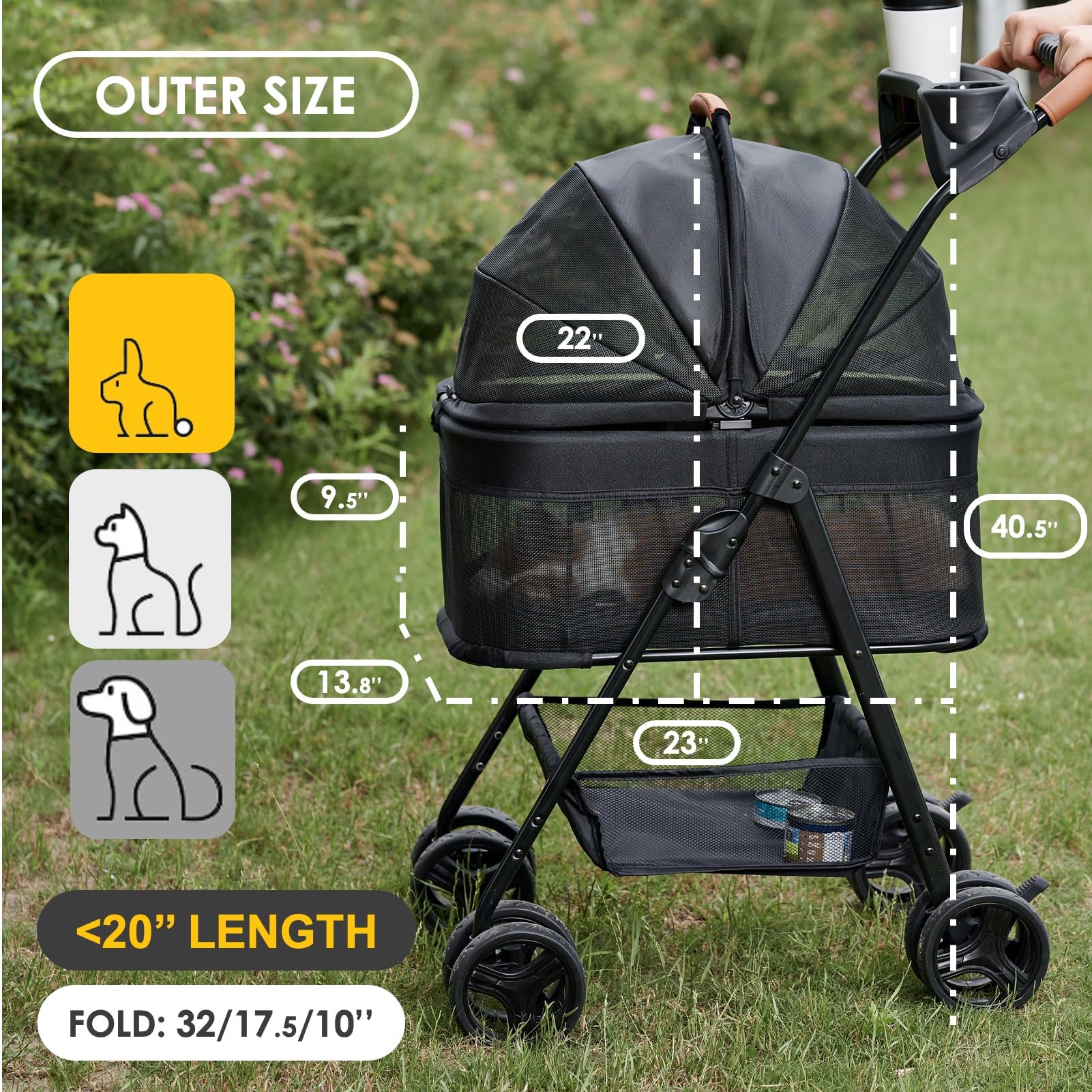 3 in 1 Pet Stroller with Removable Carrier, Folding Stroller for Small/Medium Dogs and Cats, Waterproof, All-Terrain, with Sun Shades, Car Seat