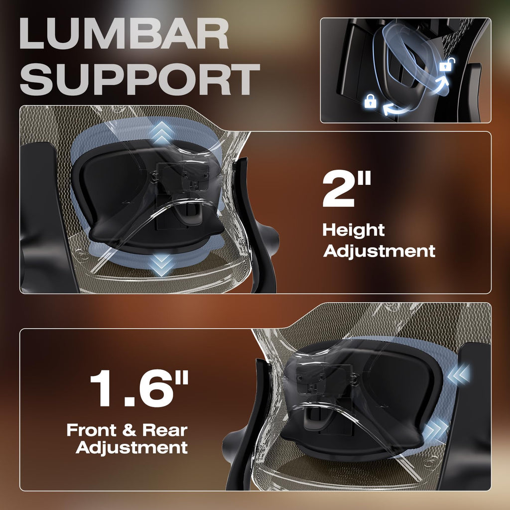 Ergonomic Office Chair with Footrest, Big and Tall Home Desk Chair with 5D Flip-Up Arms, Adjustable 3D Lumbar Support,High Back Rolling Computer Chair, Swivel Mesh Chairs (Coffee Break)