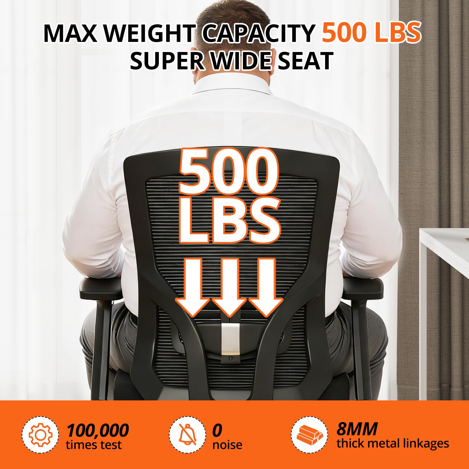 500 lbs Big and Tall Office Chair, Heavy Duty Mesh Desk Chairs with Comfort Spring-Supported Extra-Wide Seat Cushion, 3D Armrests, Ergonomic Breathable Computer Chair for Heavy People
