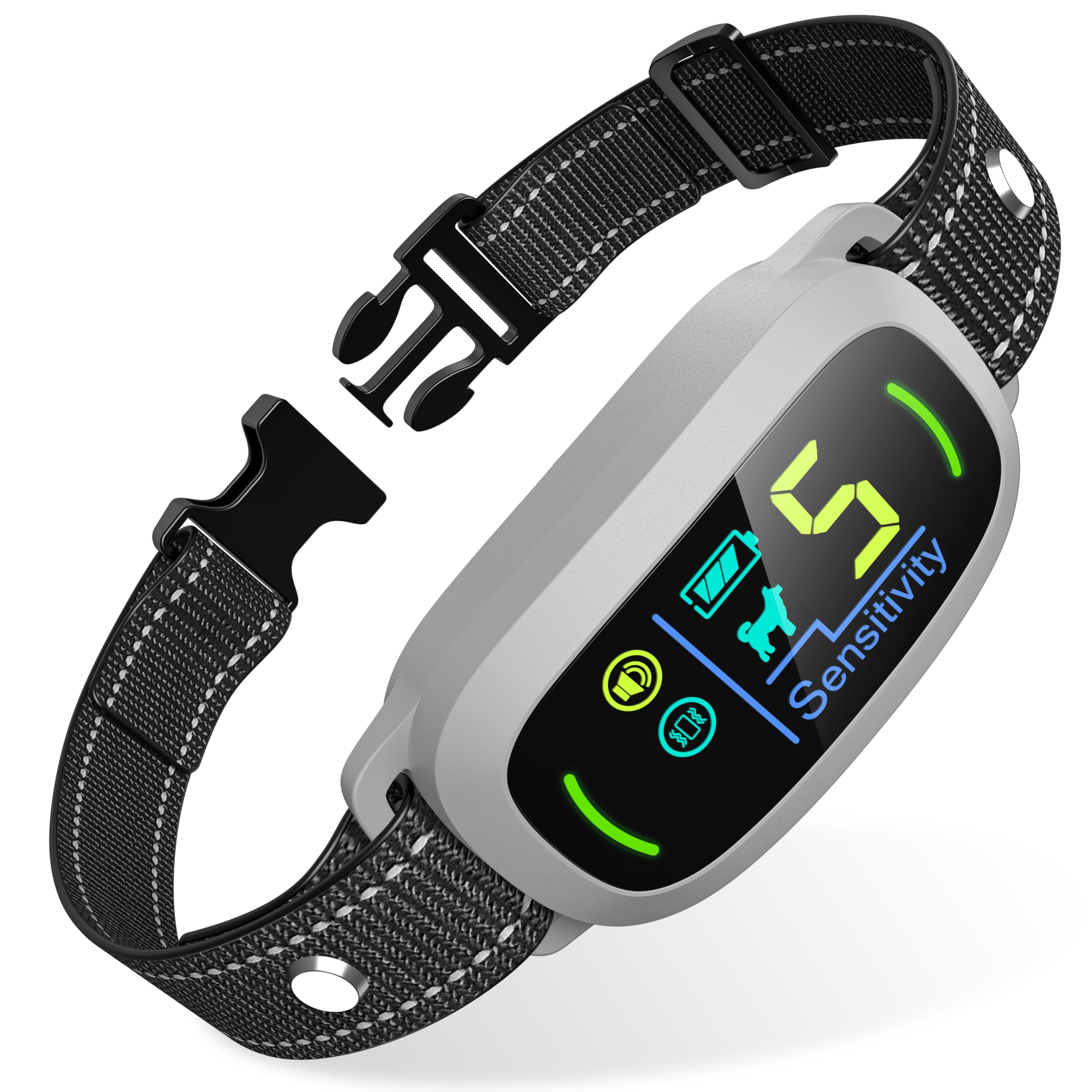 Dog Bark Collar for Large Medium Small Dogs, Rechargeable Smart Bark Collar, Anti Barking Training Collar with 5 Adjustable Sensitivity Beep Vibration (Grey)