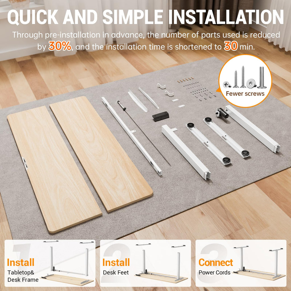 55 Inch Large Electric Standing Desk, 4 Memory Heights Adjustable,Sit to Stand Up, Work Home Office Computer Table for Study, Walking Pad, Writing, and Games, Wooden Desktop Desks, Nature Wood